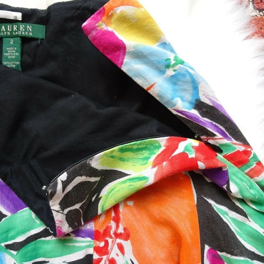 Lauren Ralph Lauren Floral Skirt Multicolor Flower Lined Cotton Colorful Size 2 - Picture 9 of 12
